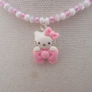 PRICE DROP! Handmade Hello Kitty Inspired Pink White Bow Necklace